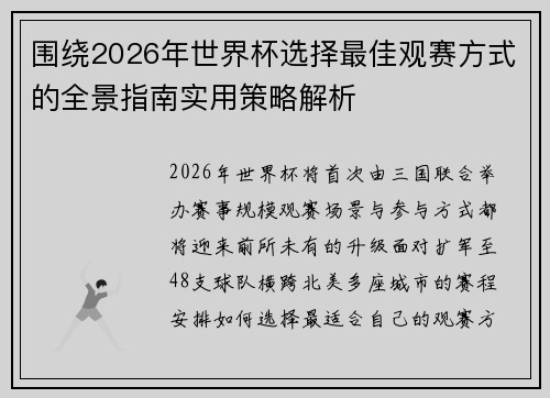 围绕2026年世界杯选择最佳观赛方式的全景指南实用策略解析 围绕2026年世界杯选择最佳观赛方式的全景指南实用策略解析