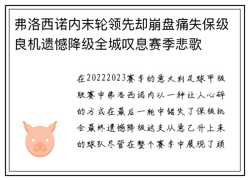 弗洛西诺内末轮领先却崩盘痛失保级良机遗憾降级全城叹息赛季悲歌