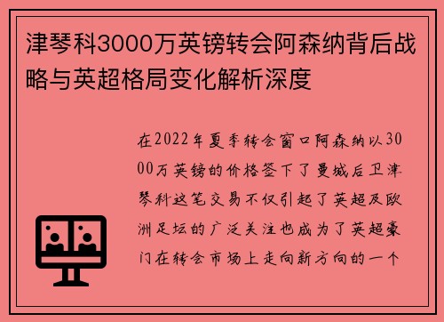 津琴科3000万英镑转会阿森纳背后战略与英超格局变化解析深度 津琴科3000万英镑转会阿森纳背后战略与英超格局变化解析深度